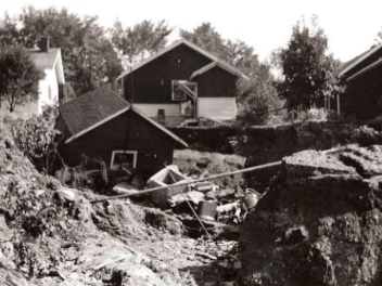 Houses Collapsing in the 1938 Flood Wreckage
