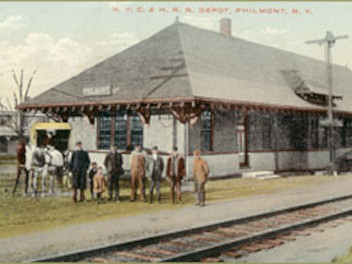 The Harlem Railroad Station Platform in Philmont with a Crowd of People
