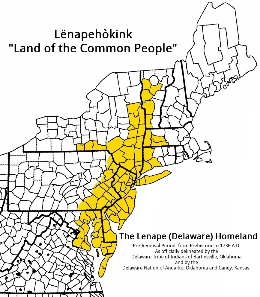 Map showing the Lenape (Delaware) Homeland from the Pre-Removal Period: Prehistoric to 1736 A.D.