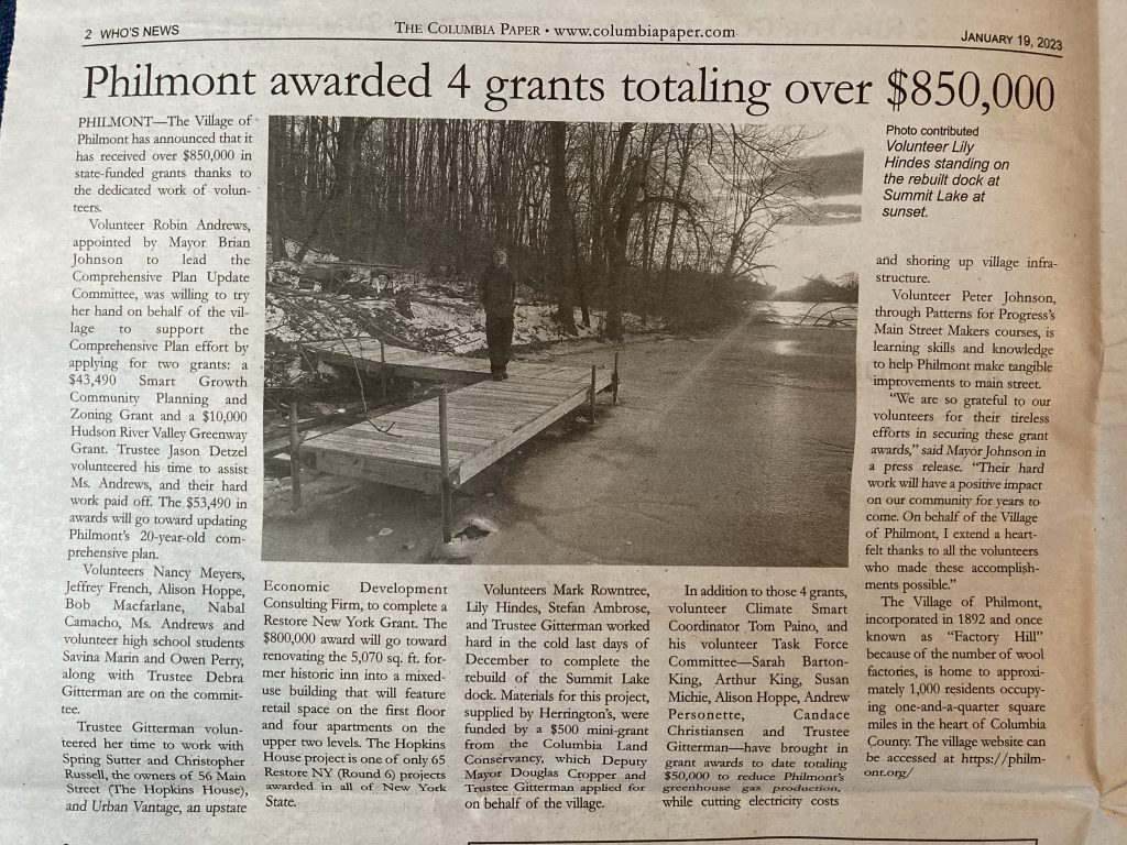 Columbia Paper January 19, 2023 article "Philmont Awarded 4 grants totaling over $850,000".