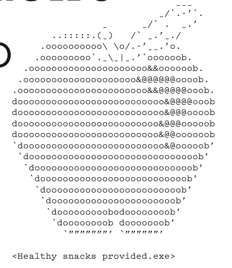 Apple in black and white made from keyboard characters.